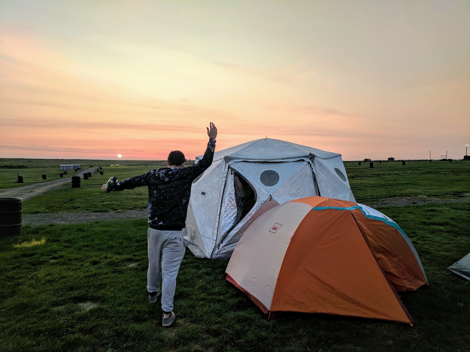 Pitching our tents as the sun rose on ABGT250